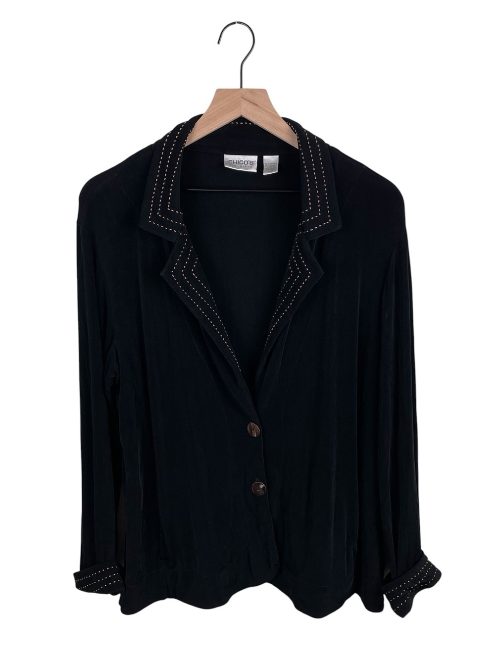 Chico's Travelers Cardigan Sweater Blazer Size 3 US XL Black Contrast Stitch